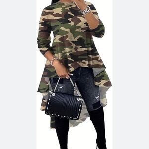 Camouflage Long Sleeve Asymmetrical Top